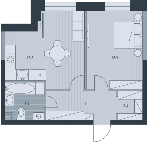 Двухкомнатная квартира 46.5 м²