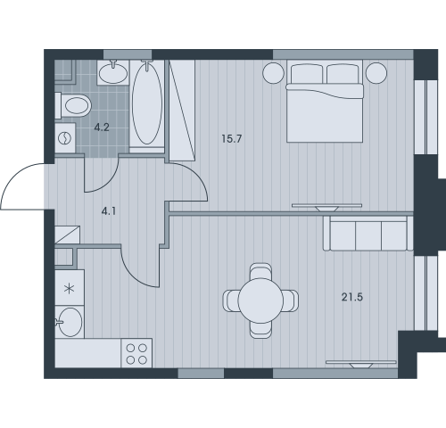 Двухкомнатная квартира 45.5 м²