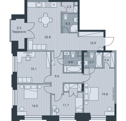 Пятикомнатная квартира 124.2 м²