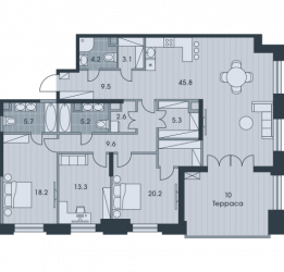 Пятикомнатная квартира 152.7 м²