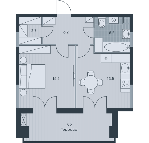 Однокомнатная квартира 48.3 м²