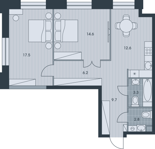 Двухкомнатная квартира 66.7 м²