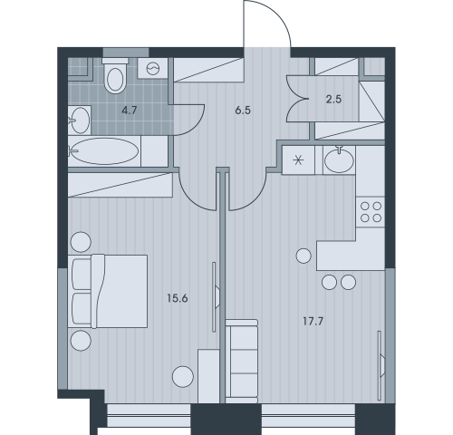 Двухкомнатная квартира 47 м²