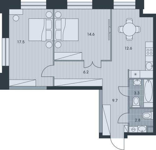 Двухкомнатная квартира 66.7 м²