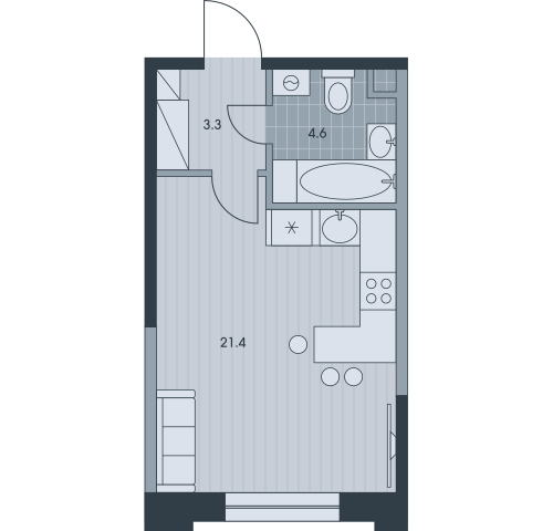 Однокомнатная квартира 29.3 м²